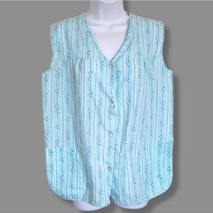 Vintage Moon Dance sleeveless blue floral smocked house shirt size  M
